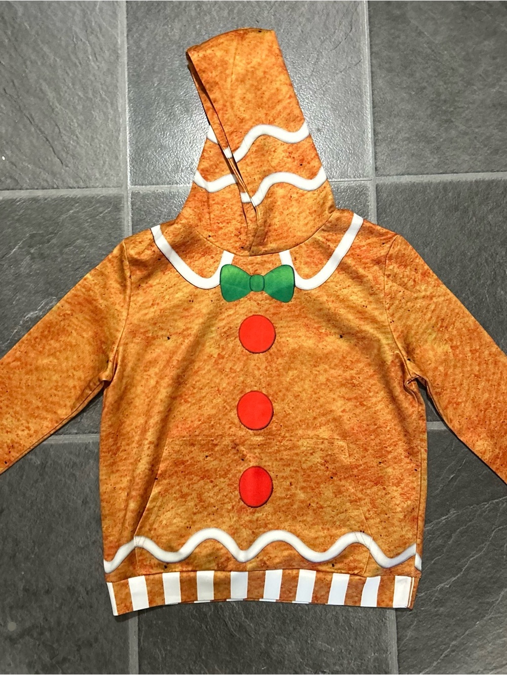 Kids Gingerbread Hoodie with Green Bow